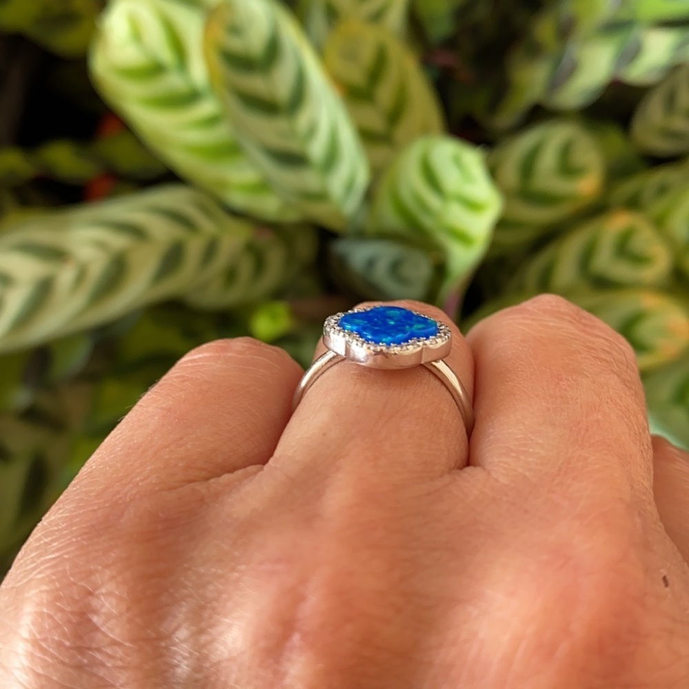NEW 925 SILVER CLOVER RING BLUE OPAL RING - Picture 5 of 8